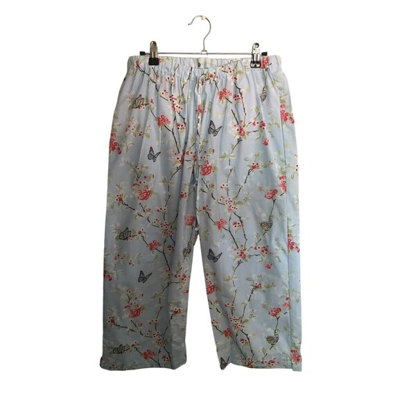 Ella Simone PJ Set Women's Size Medium Blue Red Floral Short Sleeve Top & Pants - Picture 7 of 11